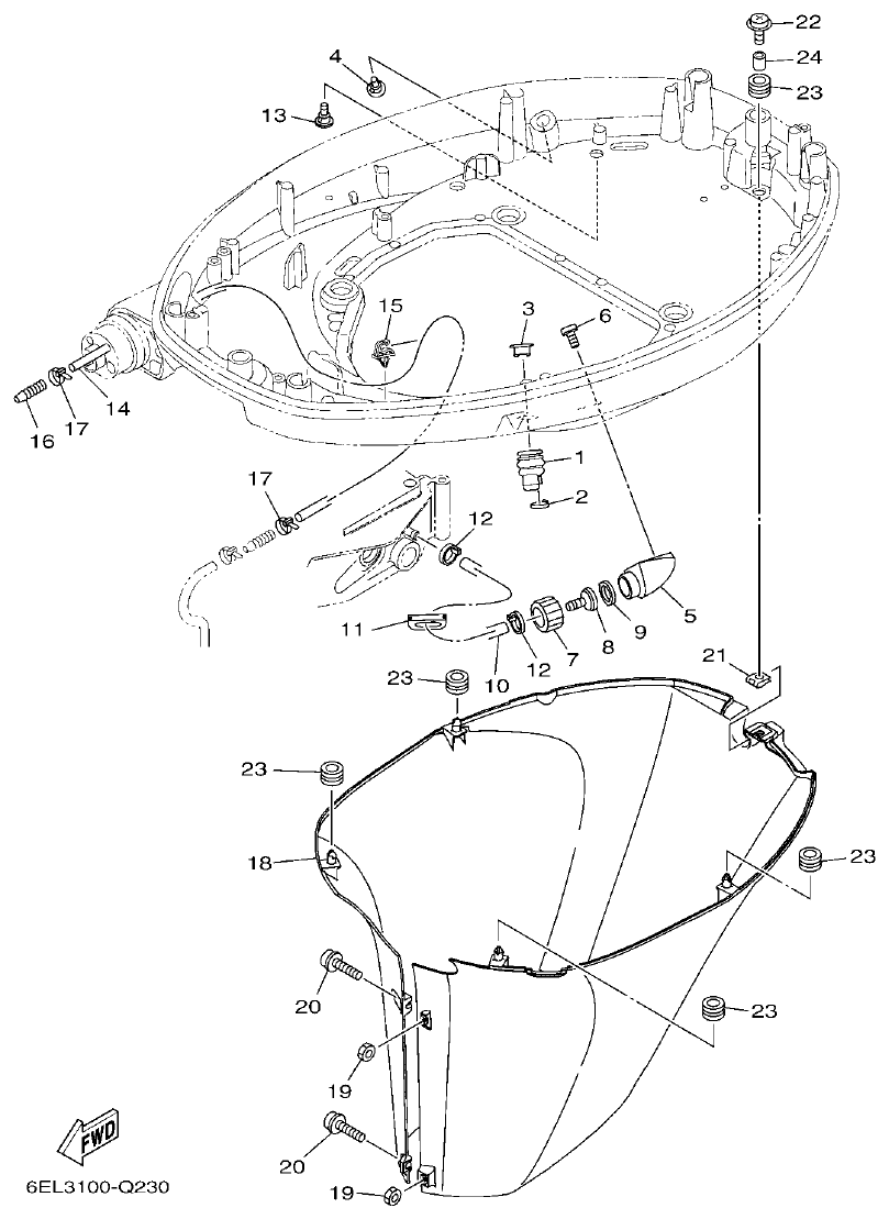 Yamaha F115B, FL115B, FL115BET BOTTOM COWLING 2 parts diagram